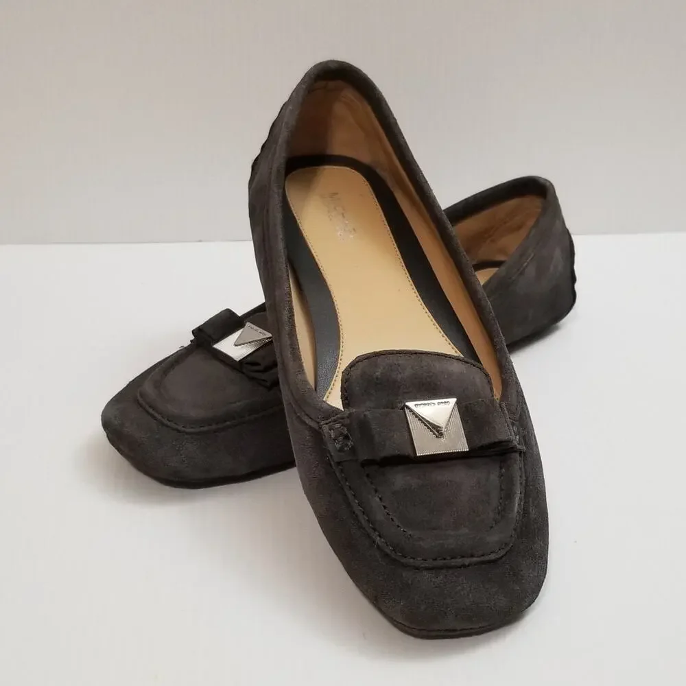 Michael Kors Women's Suede Flats Moccasins Gray Casual Caroline Size 8.5 M EUC